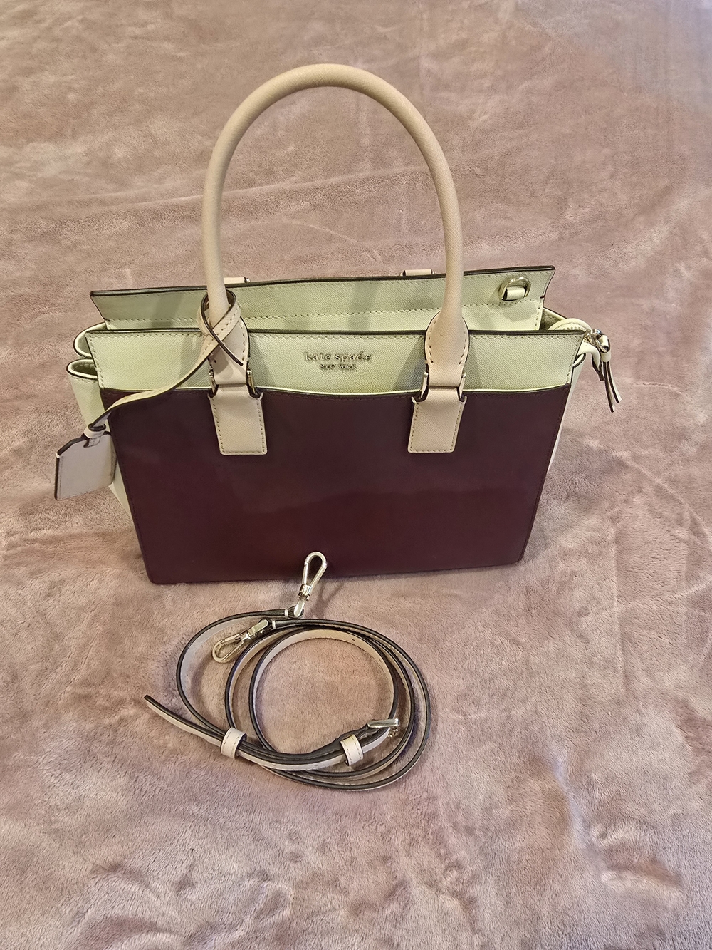 kate spade Two-Tone Cream and Burgundy Satchel